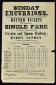 Railway - 1851 Croydon and Epsom Railway 'Sunday Excursion' Leaflet Printed at The Great Exhibition