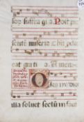 Late 15th Century Antiphonal - a large Spain, mss leaf. vellum leaf, text in black and red, large