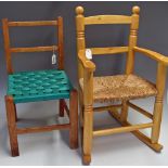 Children's Wooden Chairs includes a rocking chair and another 4x legged chair with a rope base