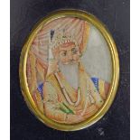 Indian Miniature of Ranjit Singh - appears on ivorine, with gold gilt, some repairs appears in