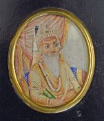 Indian Miniature of Ranjit Singh - appears on ivorine, with gold gilt, some repairs appears in