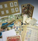 Selection of Stamps, Cigarette Cars and Coins to include British and Foreign stamps, some Banknotes,