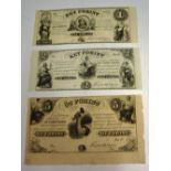 3x 19th Century Hungarian Banknotes appear uncirculated with blank dates, to include a 1, 2 and 5