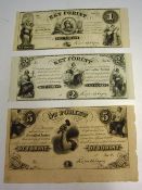 3x 19th Century Hungarian Banknotes appear uncirculated with blank dates, to include a 1, 2 and 5