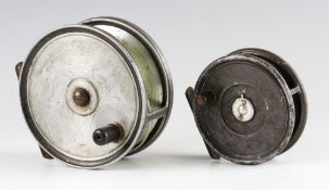 2x early alloy fly reels: scarce Preedy Pat Appl'd 4.25" salmon reel with ivorine crazed button to