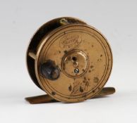 Early Hardy's Birmingham rare small size brass plate wind reel: 2.25" dia, stamped to the face