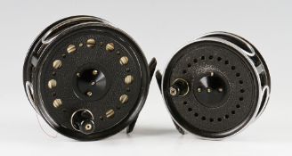 J.W Young and Son salmon fly reels (2): Pridex 4" wide drum with chrome line guide for both L&