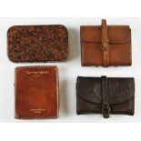 4x Early Hardy Fly Wallets and Fly Boxes: scarce Hardy "The On-View" block leather and gilt