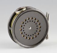 Hardy The Perfect alloy trout fly Reel: 3 3/8" dia post war black ebonite handle Agate line guide,