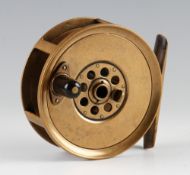 Fine J.B Moscrop's Manchester Patent Brass Salmon Reel: 4" dia with black polished handle, face