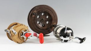 3x various sea reels: Scarborough unnamed 7" reel; Intrepid Bucaneer multiplying reel with stainless