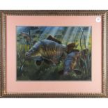 Carp Oil Painting: " Dusk Patrol" signed with monogram PM - image15.5 x 20.5 - overall 25 x 30