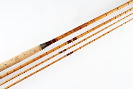Fine John Stephenson Makers Alnwick salmon fly rod: 14ft 3pc split cane c/w spare tip - lined butt
