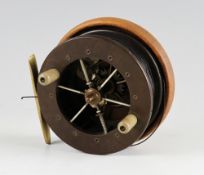 Coxon Aerial wooden and ebonite reel: 3.5" dia, 6x spoke ebonite drum with tension regulator, twin