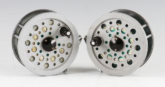 Shakespeare Beaulite Salmon Fly Reels (2): both 4" c/w stainless steel line guides (L&RHW) both with