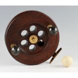 8" Wooden Scarborough Sea Reel - with 6x large perforations, large twin black handles, large brass