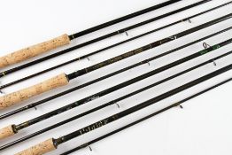 4x good carbon fibre modified fly rods to include a diver C 96 trout two-piece line 7-8#with added