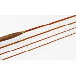 Fine and rare Hardy "The Marvel" trout fly Rod: 7 ft 6in 3pc split cane complete with spare tip,