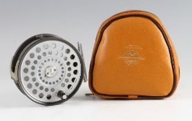 Fine Hardy St Andrew salmon fly reel: 4" dia with U shaped line guide, and ribbed alloy in padded
