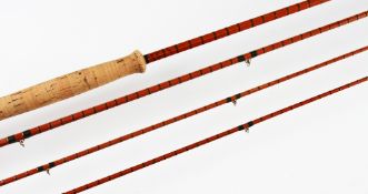 Good Hardy "The Crown Houghton" Palakona fly Rod: 10ft 3pc split cane c/w spare tip - clear agate