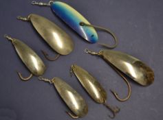 Big Game/Sea Fishing Baits (6): 4x Made in England Sheffield Plate spoons 2x 5.25" and 2×4.25"