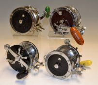 4x Vintage Penn Salt Water Reels - Penn 49 "Deep Sea Reel" with embossed game scene end plate;