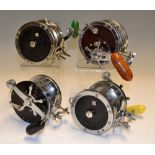 4x Vintage Penn Salt Water Reels - Penn 49 "Deep Sea Reel" with embossed game scene end plate;