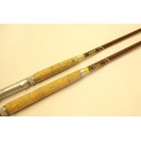 2x Hardy Saltwater rods - both 7ft 2pc brown fibalite rods - one for 50lb line and the other 20lb