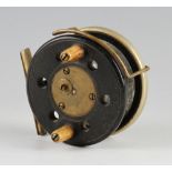 Ebonite and Brass Slater style reel: 3" combination centre pin reel with nickel silver back plate