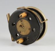 Ebonite and Brass Slater style reel: 3" combination centre pin reel with nickel silver back plate