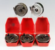 Intrepid Super Fly Reel and 3x spare spools: 3.5"dia - all with fly lines and in makers red fitted