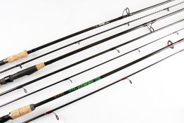 3x various carbon spinning rods; Fibatube 9ft 2pc; Shakespeare Sirocco Spin 9ft 2pc and 12ft 3pc