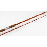 Fine R Chapman "The Peter Stone Ledgerstrike" rod:10ft 2in 2pc split cane rod with red agate lined