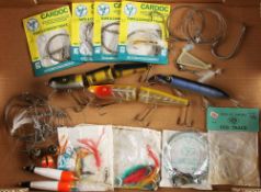 Collection of Big Game Fishing Lures and tackle: 3x large plugs incl Abu Hi-Lo, 4x pkts of Cardoc