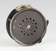 Hardy Perfect post-war alloy salmon reel: 4" dia duplicated check mechanism, black ebonite handle,