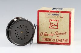 Fine Hardy The Perfect alloy trout fly Reel: 3 1/8" dia post war black ebonite handle Agate line