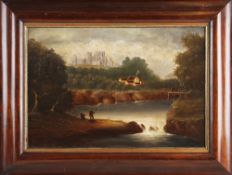 Fishing oil painting c.1890 - oil on board with a fisherman and ghillie fly fishing in the