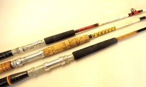 3x various glass fibre sea rods - Magnuflex Rod Miami Custom Built 6ft 6in 50lbs class c/w 5x roller