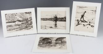 Norman Wilkinson fishing prints (4): titled "The Kettle Pool"; "A Sutherland River"; "Coming to