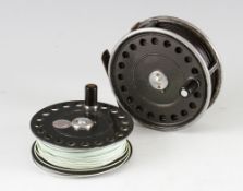 Hardy St John Narrow Drum Fly Reel and spare spool: 3 7/8" dia post war model with ribbed brass foot