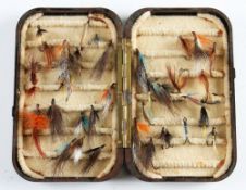 Hardy Neroda fly case: chenille lined complete with a selection of 30x various traditional flies -