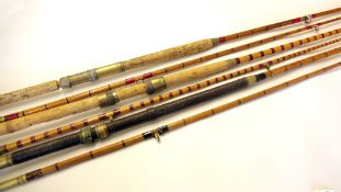 3x Early Split Cane Boat Rods - Hardy Coquet 8ft 2pc Palakona rod with clear agate guides, close