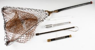 Collection of trout landing nets, gaff and priests (5) - good alloy and brass single draw