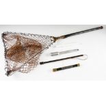 Collection of trout landing nets, gaff and priests (5) - good alloy and brass single draw