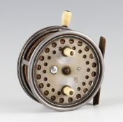 Hardy Silex Major alloy casting reel: 4" dia twin ivorine handles and matching brake lever, nickel