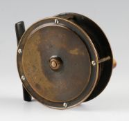Fine J Bernard & Son Hercules brass reel: 3.5" dia with raised lacquered face plate engraved with