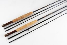 Drennan fly rods: 2x "Oxford Light Line" 9ft 9in 3pc carbon fly rod, #5-6, and 10ft 3in 3pc carbon