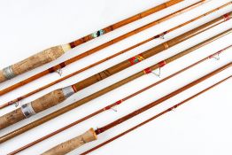 3x various game and coarse fishing rods: good Milbrolite Prefect 12ft 3pc glass fibre match rod in