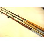 3x various Stand Up fibre glass seas rods - Honitoneva Totnes Vibrogame 6ft 6in fitted with 5x lined