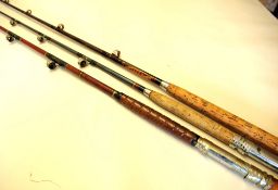 3x various Stand Up fibre glass seas rods - Honitoneva Totnes Vibrogame 6ft 6in fitted with 5x lined